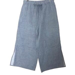 Eileen Fisher Gray Crop Pant Small Pull On Wide Leg Split Hem Old Money Luxury